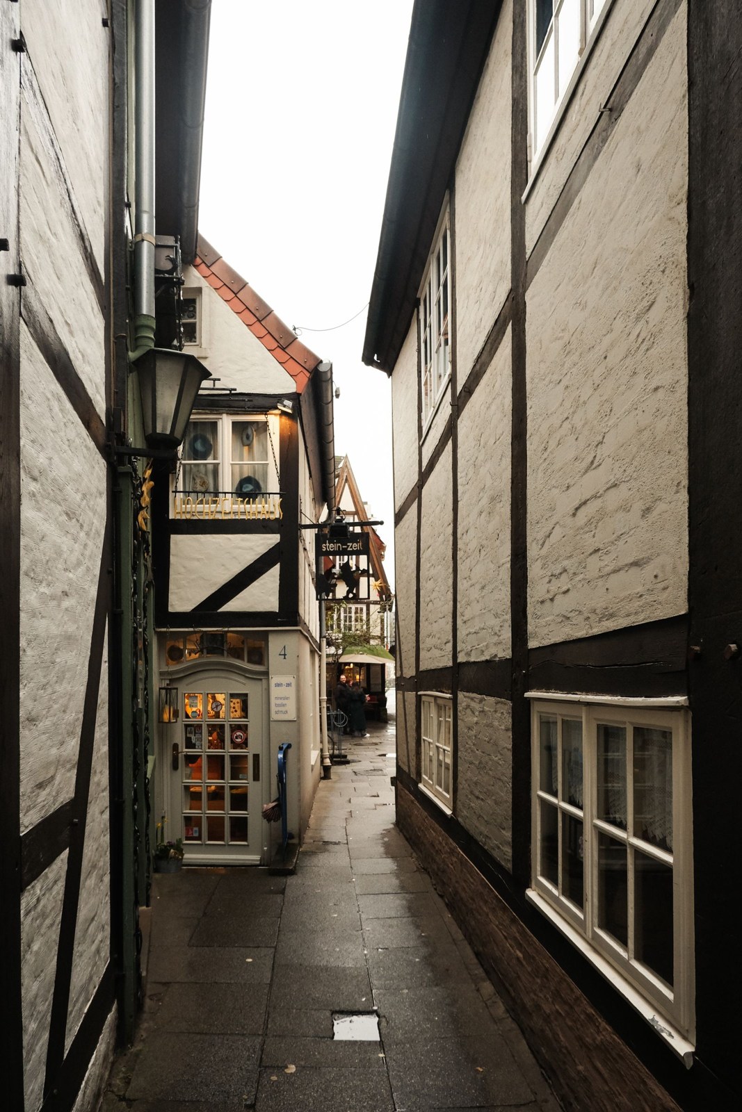 Narrow lane with timber-framed buildings in Bremen