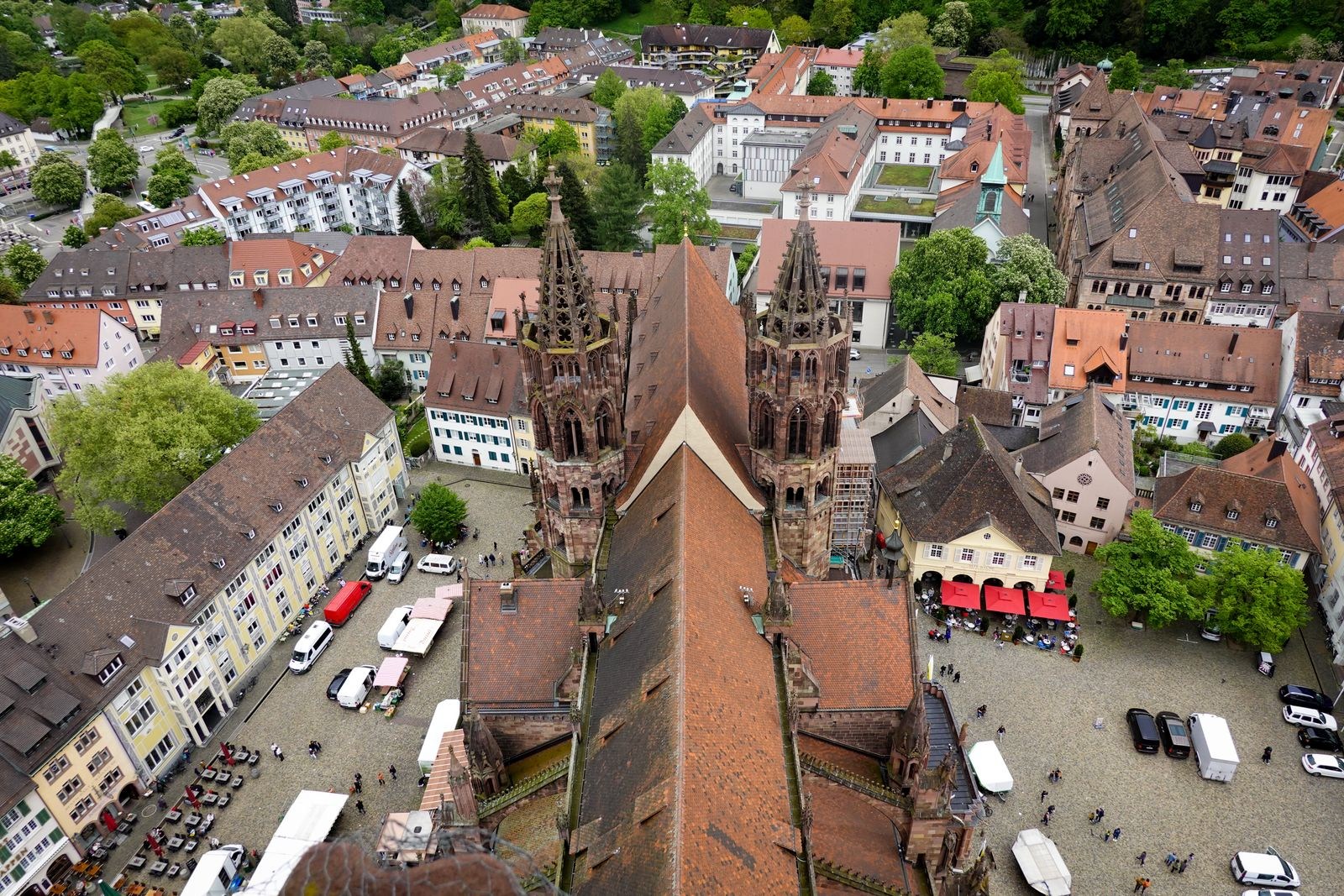 View over Freiburg Minster and its surrounding square