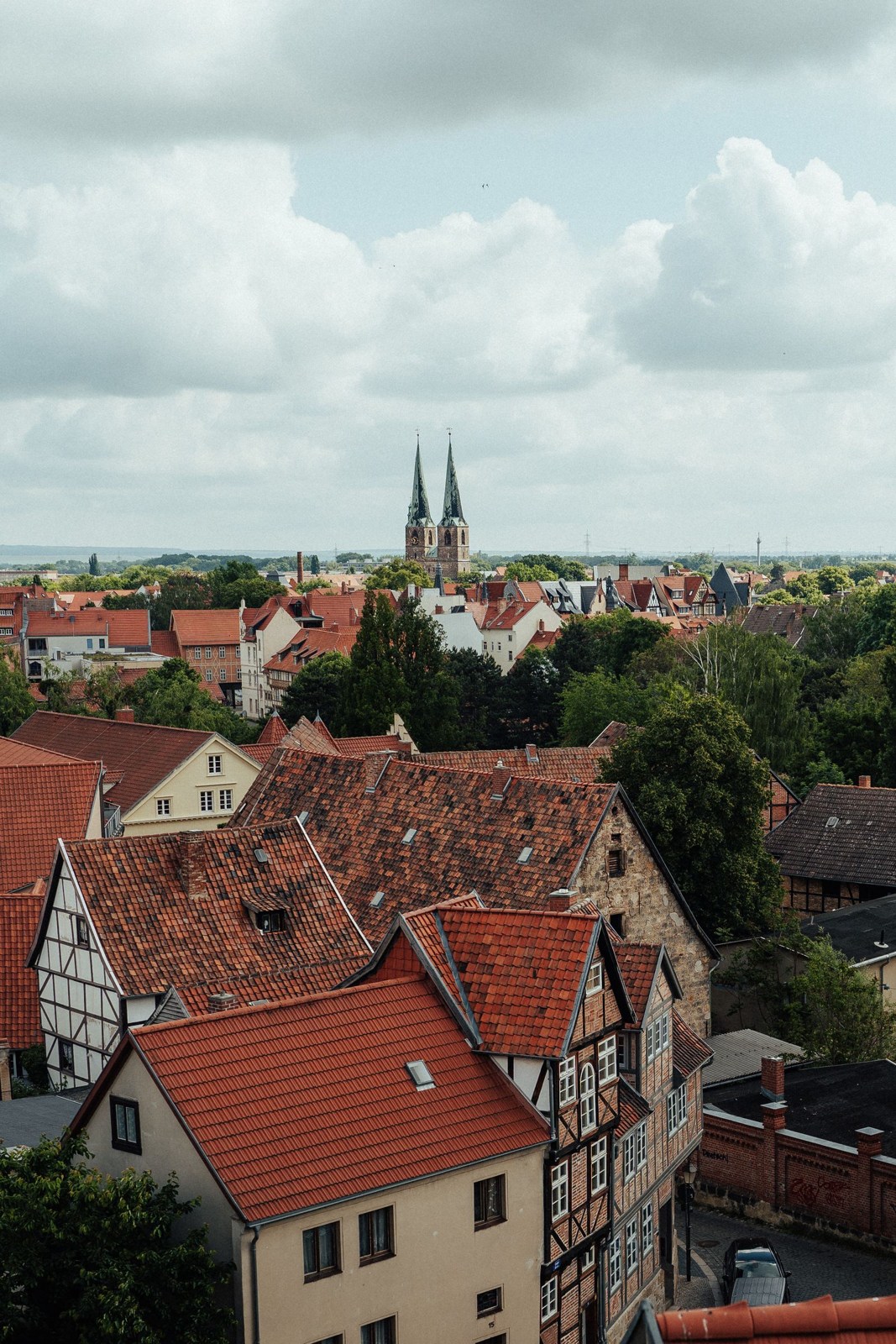 Rooftops and church spires over Quedlinburg old town