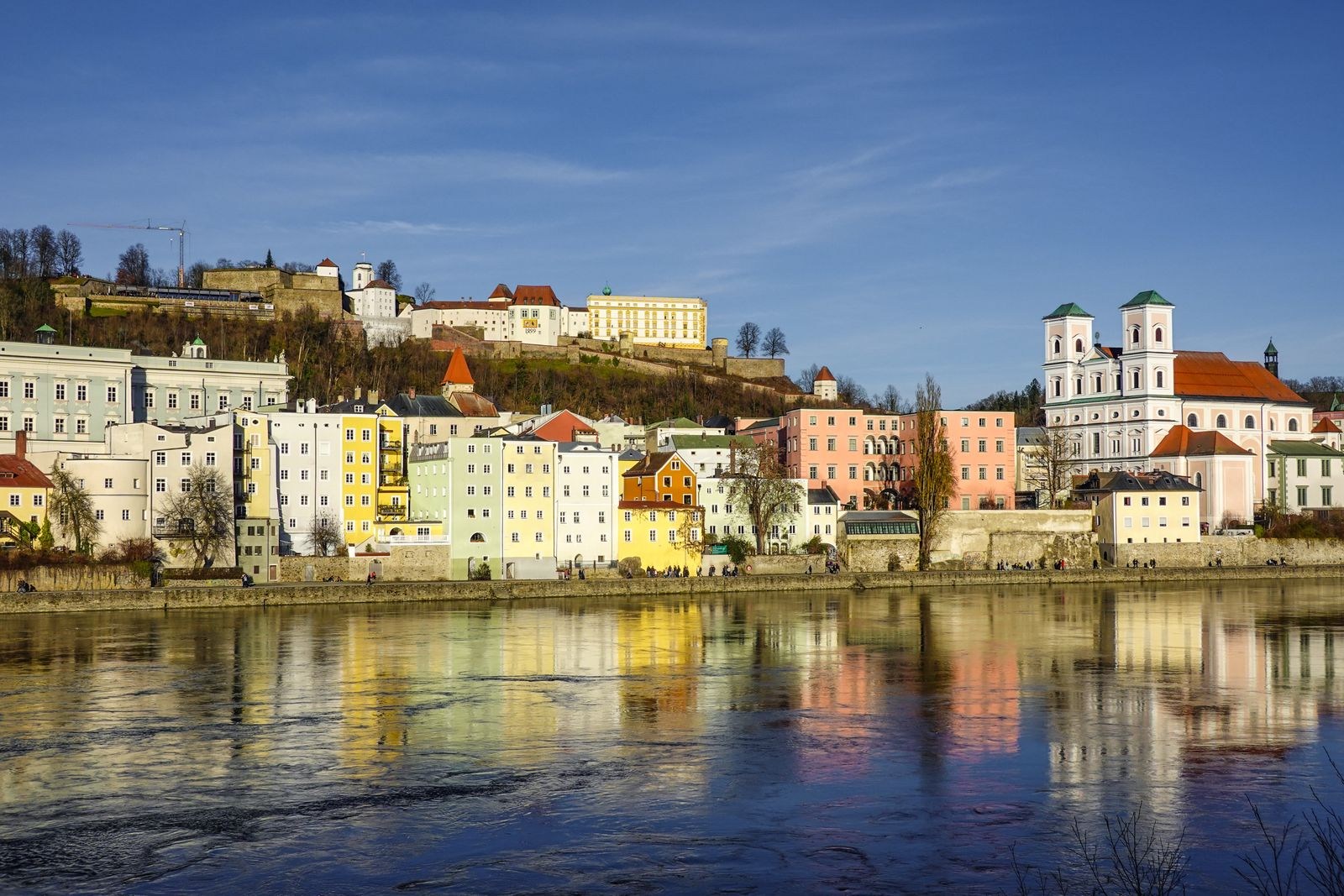 Passau buildings and their reflections beside the river