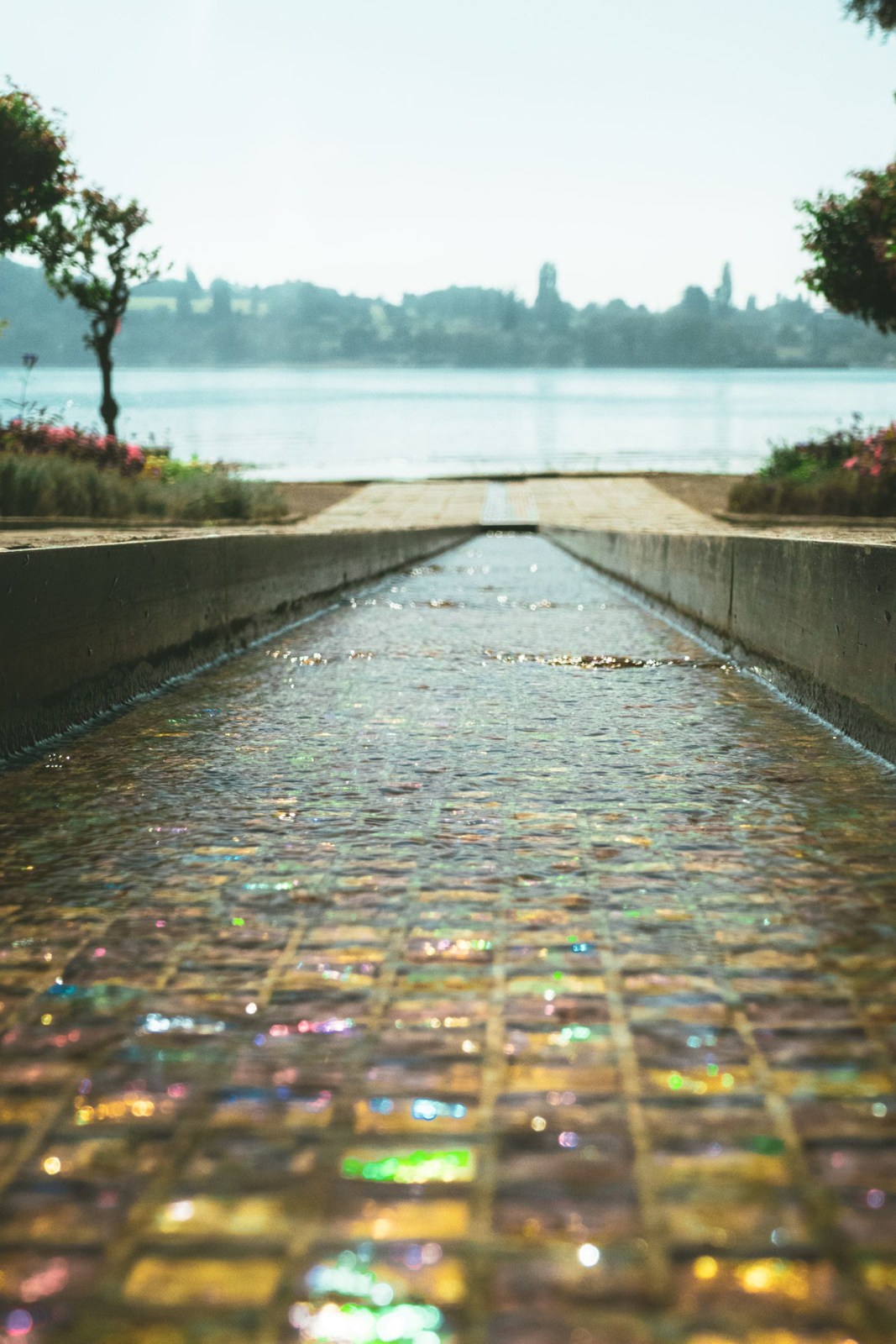 Water and a lakeside path in Konstanz on Lake Constance