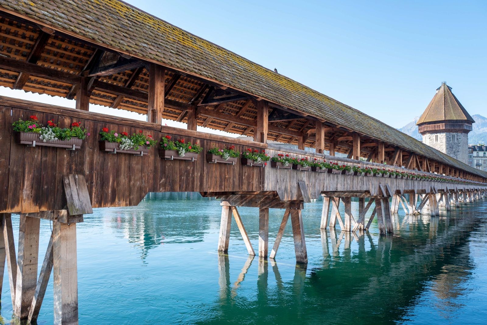 Wooden Chapel Bridge over the Reuss in Lucerne