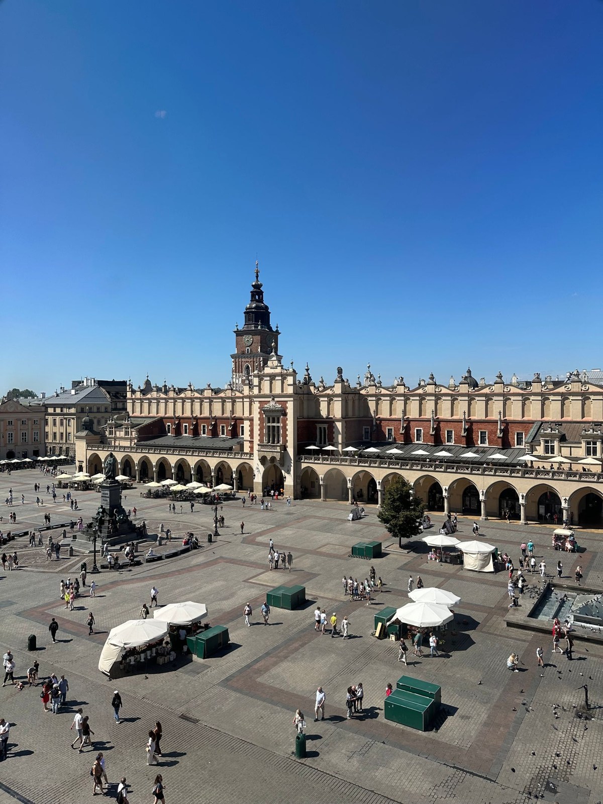 Kraków Main Market Square with Cloth Hall and pedestrians