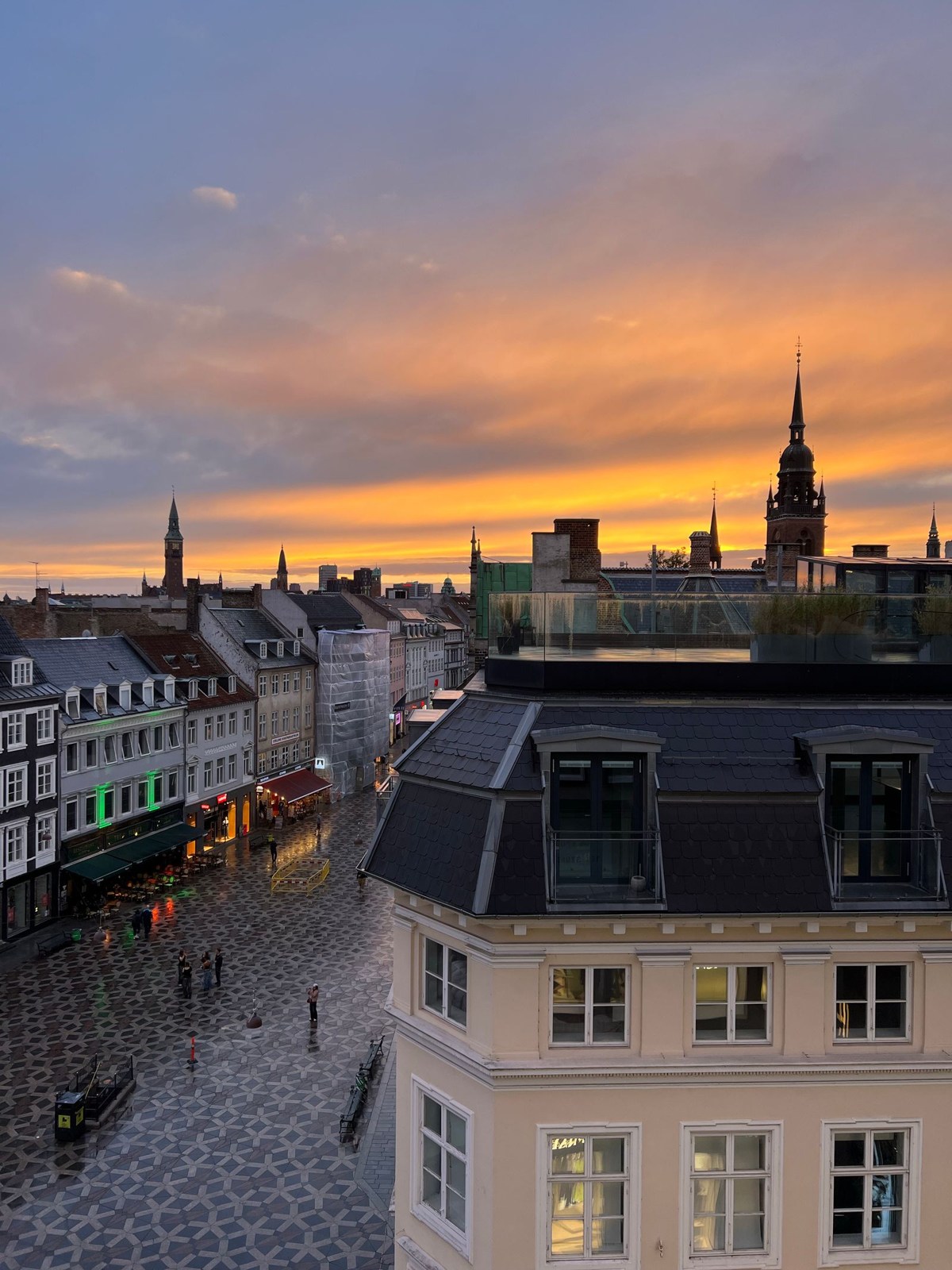 Copenhagen rooftops and towers in evening light