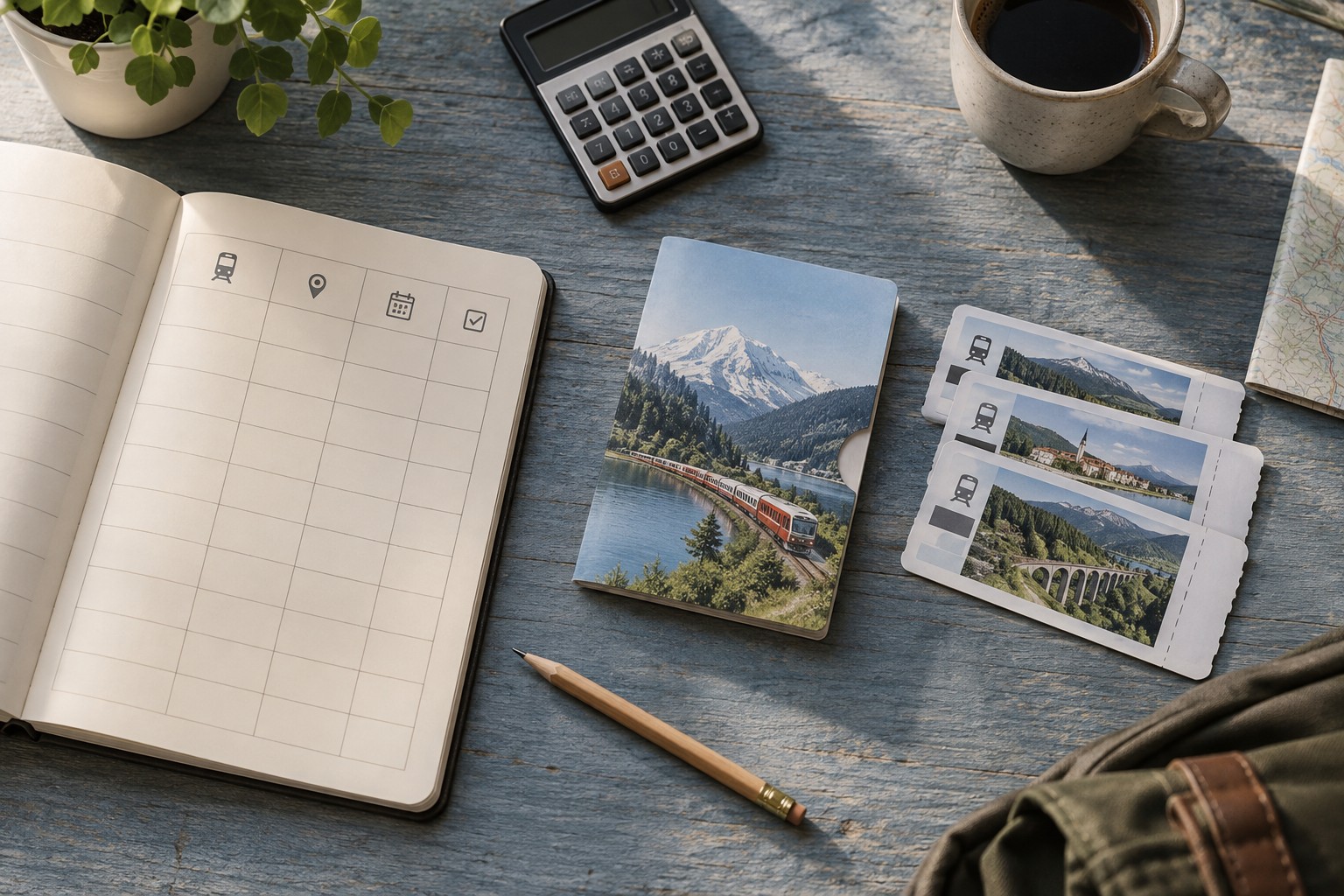 Calculator, notebook and individual tickets beside a pass sleeve